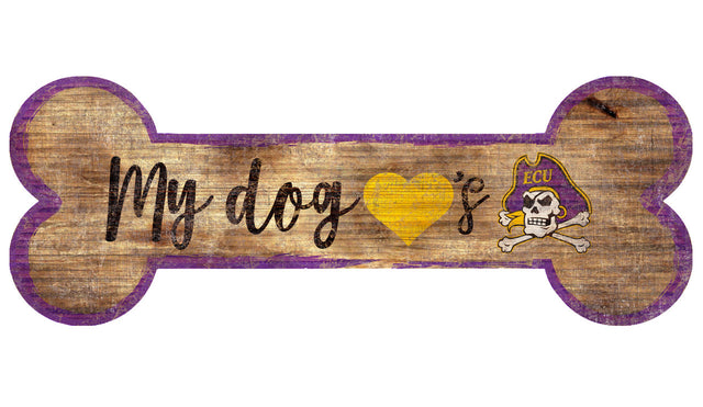 East Carolina Pirates Sign Wood 6x12 Dog Bone Shape