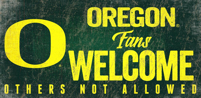 Letrero de madera de los Oregon Ducks: "Bienvenidos los fanáticos", 12 x 6