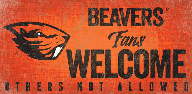 Letrero de madera de Oregon State Beavers: "Bienvenidos los fanáticos", 12 x 6