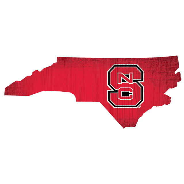 North Carolina State Wolfpack Sign Wood 12" Team Color State Shape Design