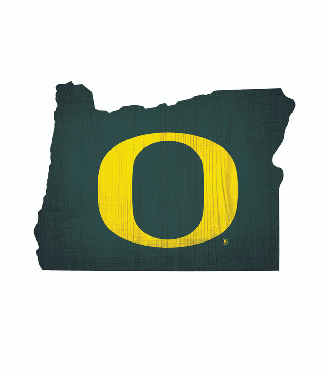 Oregon Ducks Sign Wood 12" Team Color State Shape Design