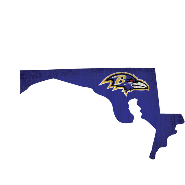 Baltimore Ravens Sign Wood 12" Team Color State Shape Design