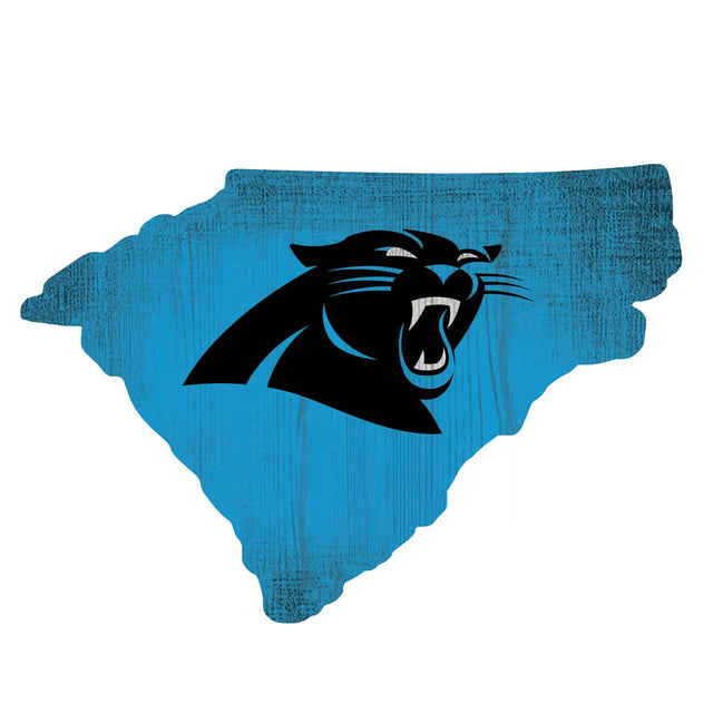 Letrero de madera de los Carolina Panthers de 12" con diseño de forma de estado y colores del equipo