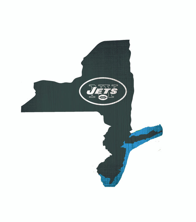 Letrero de madera de los New York Jets de 12" con diseño de forma de estado y colores del equipo