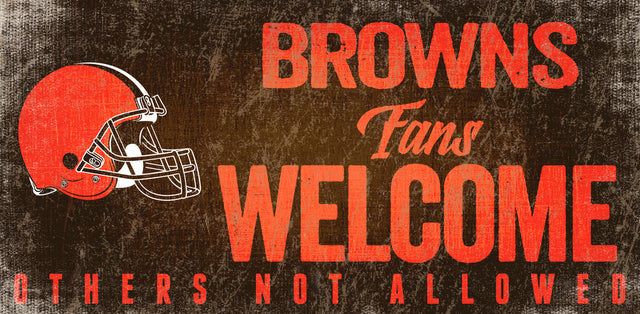 Letrero de madera de los Cleveland Browns: "Bienvenidos los fanáticos", 12 x 6