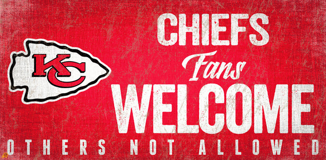 Letrero de madera de los Kansas City Chiefs: "Bienvenidos los fanáticos", 12 x 6