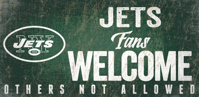 Letrero de madera de los New York Jets: "Bienvenidos los fanáticos", 12 x 6