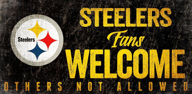 Letrero de madera de los Pittsburgh Steelers: "Bienvenidos los fanáticos", 12 x 6