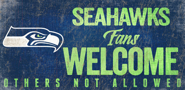 Letrero de madera de los Seattle Seahawks: "Bienvenidos los fanáticos", 12 x 6