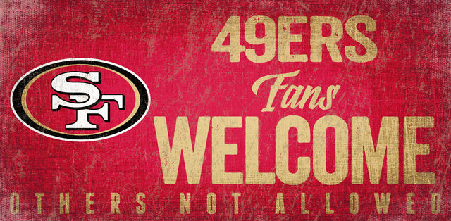 Letrero de madera de los San Francisco 49ers: "Bienvenidos los fanáticos", 12 x 6