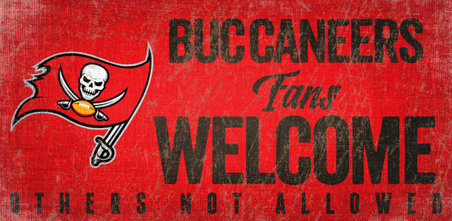 Letrero de madera de los Tampa Bay Buccaneers: "Bienvenidos los fanáticos", 12 x 6