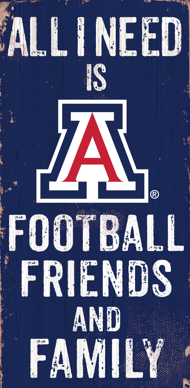 Arizona Wildcats Sign Wood 6x12 Football Friends and Family Design Color