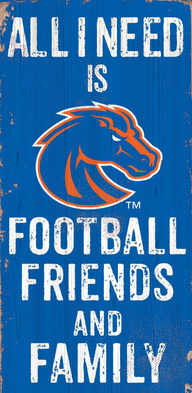 Letrero de madera de 6 x 12 de los Boise State Broncos con diseño de fútbol para amigos y familiares