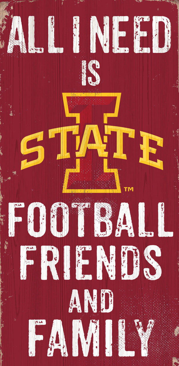 Iowa State Cyclones Sign Wood 6x12 Football Friends and Family Design Color