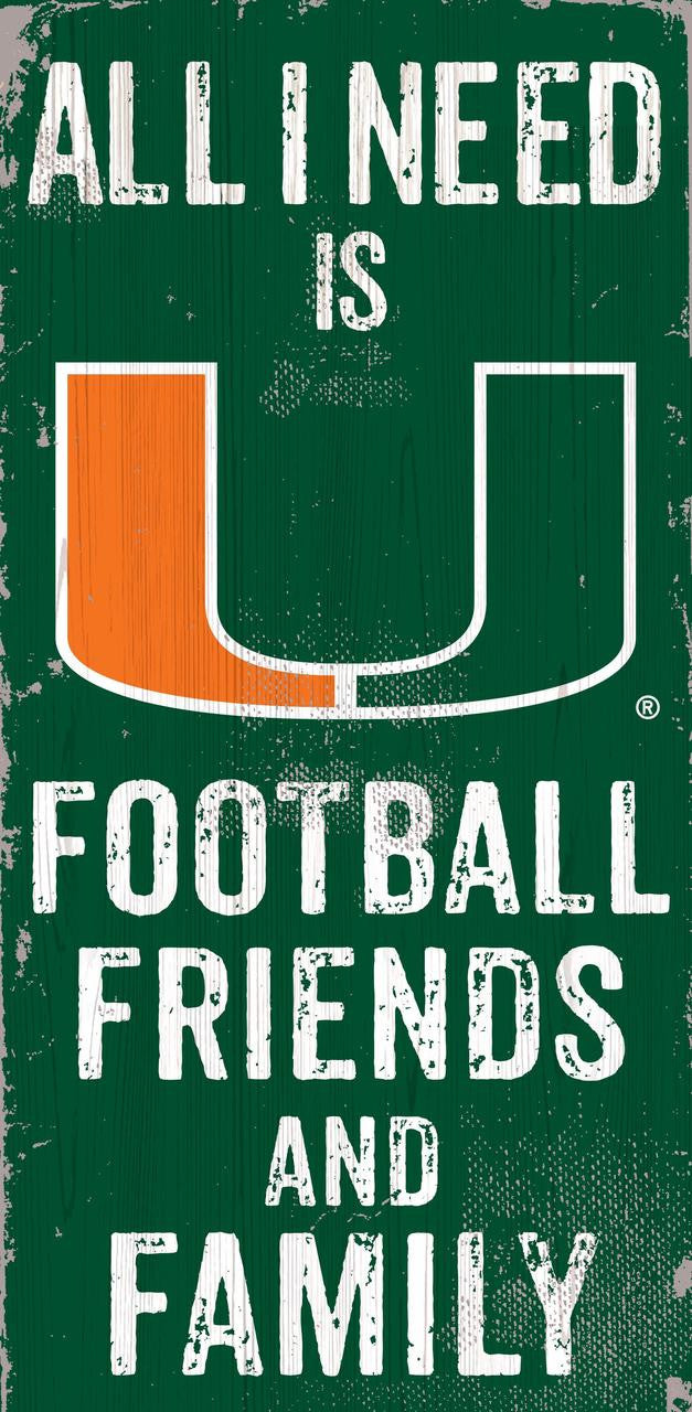 Letrero de madera de 6 x 12 de los Miami Hurricanes con diseño de fútbol para amigos y familiares