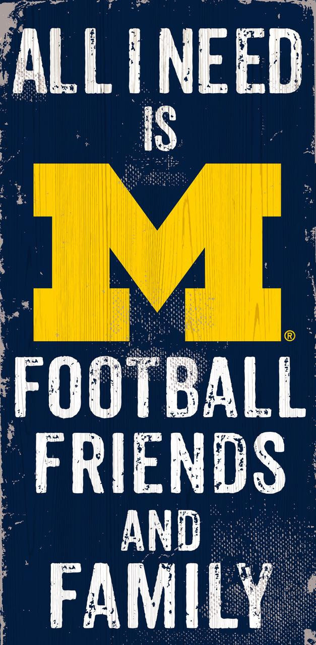 Letrero de madera de 6 x 12 de los Wolverines de Michigan, diseño de fútbol para amigos y familiares, color