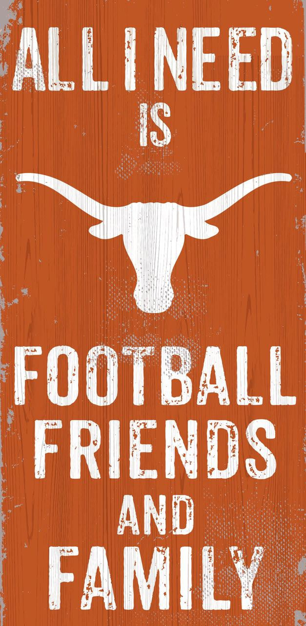 Letrero de madera de Texas Longhorns de 6 x 12 pulgadas con diseño de fútbol para amigos y familiares