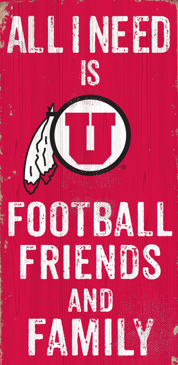 Utah Utes Sign Wood 6x12 Football Friends and Family Design Color