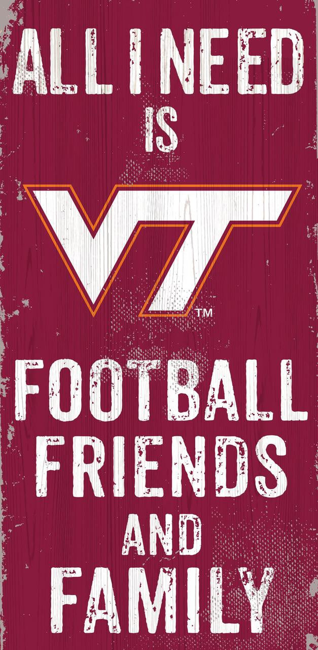 Letrero de madera de 6 x 12 de Virginia Tech Hokies con diseño de amigos y familiares a color