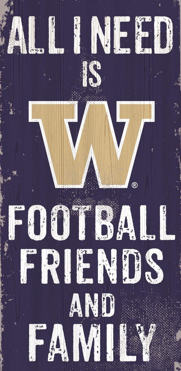 Letrero de madera de Washington Huskies de 6 x 12 pulgadas con diseño de amigos y familiares a color