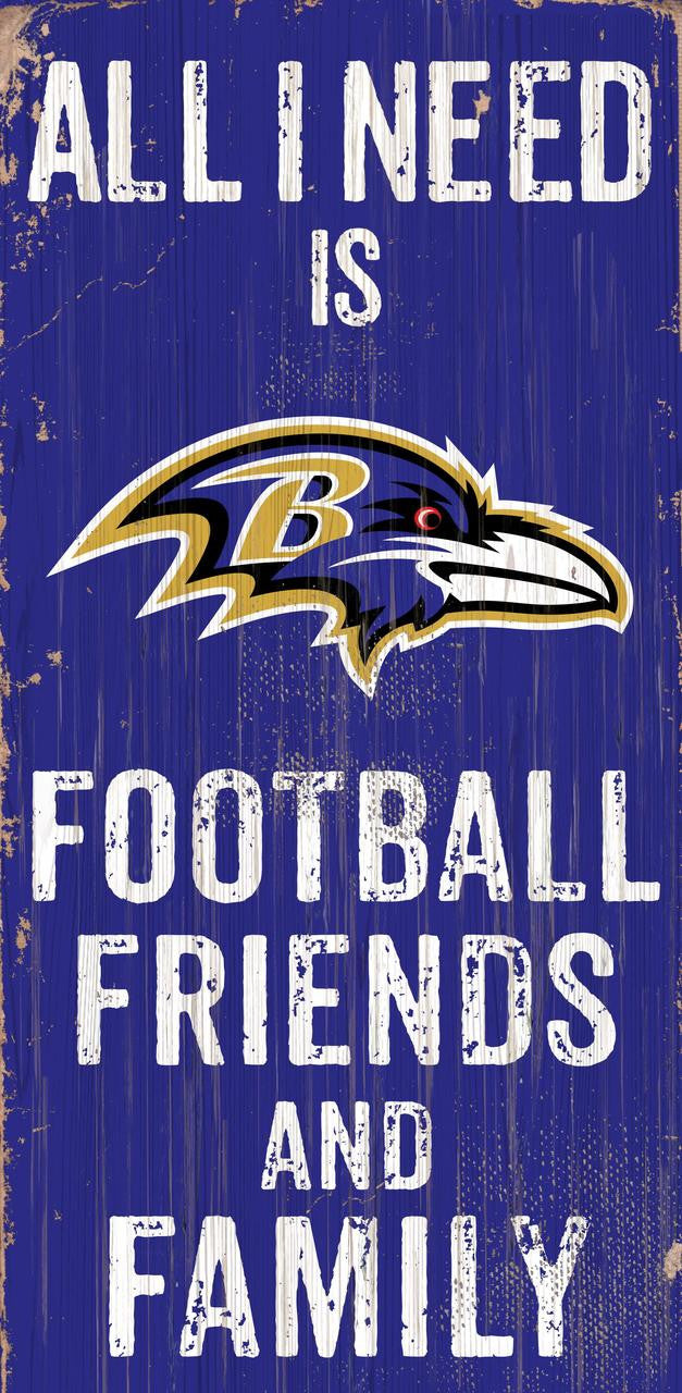 Baltimore Ravens Sign Wood 6x12 Football Friends and Family Design Color