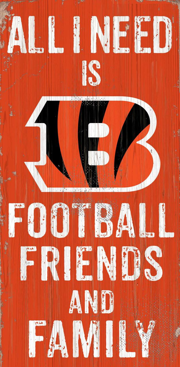 Cincinnati Bengals Sign Wood 6x12 Football Friends and Family Design Color