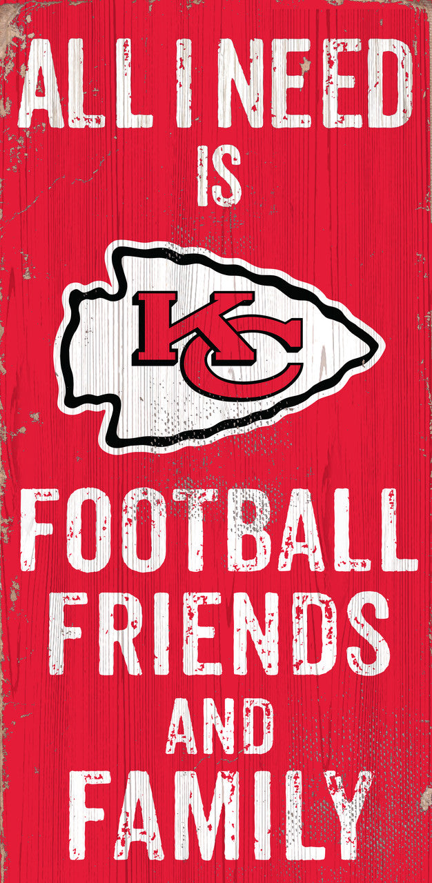 Letrero de madera de los Kansas City Chiefs de 6 x 12 pulgadas con diseño de amigos y familiares a color