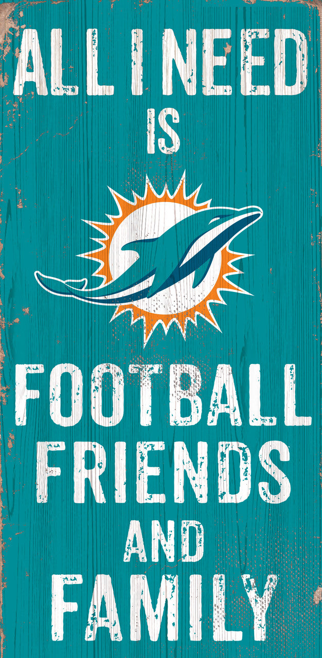 Letrero de madera de los Miami Dolphins de 6 x 12 pulgadas con diseño de fútbol para amigos y familiares