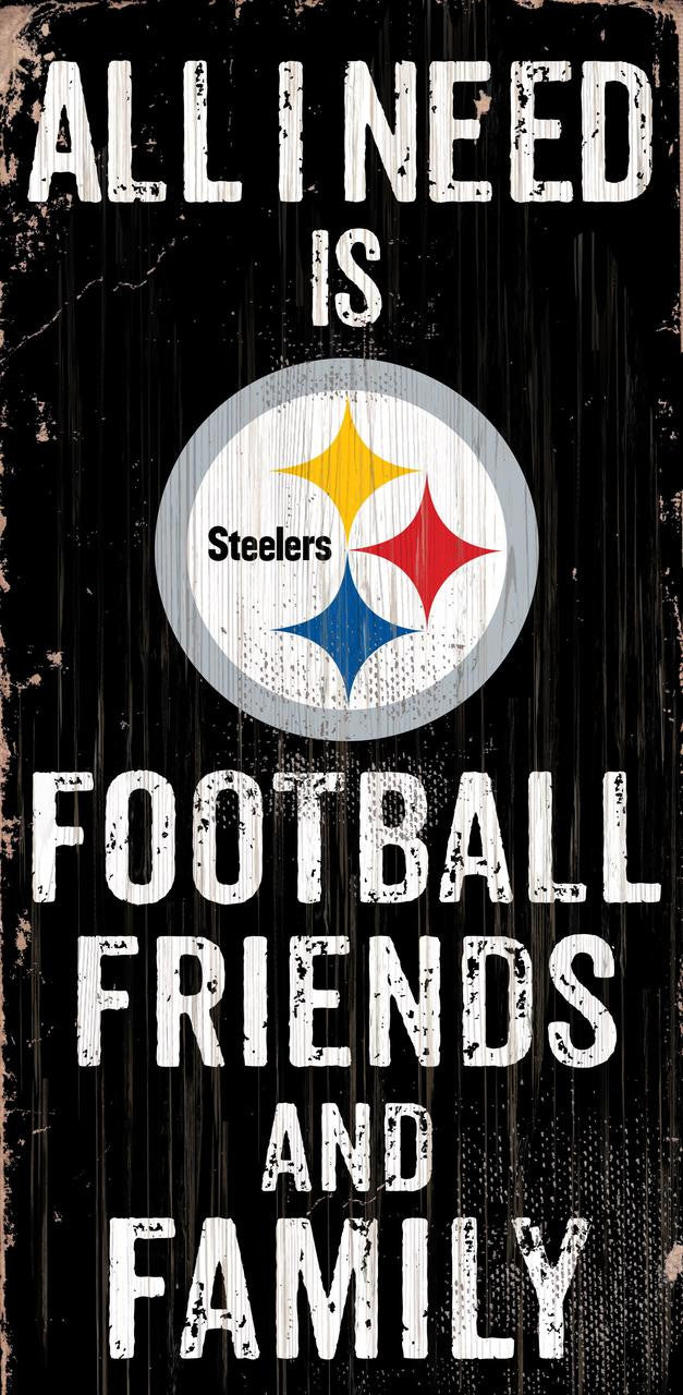 Letrero de madera de los Pittsburgh Steelers de 6 x 12 pulgadas con diseño de amigos y familiares a color