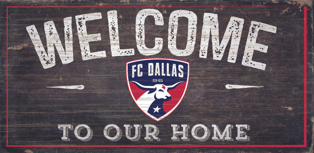 Letrero de madera del FC Dallas de 6 x 12 pulgadas con el texto "Bienvenidos a nuestro diseño de hogar"