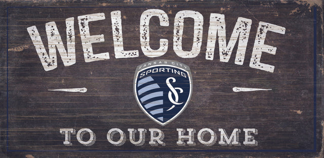 Letrero de madera de 6 x 12 de Sporting Kansas City con diseño de bienvenida a nuestro hogar