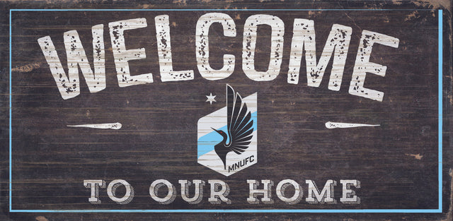 Letrero de madera de Minnesota United FC de 6 x 12 pulgadas con el texto "Bienvenidos a nuestro diseño de hogar"