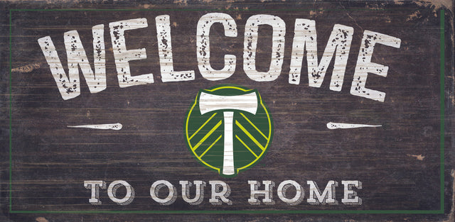 Letrero de madera de Portland Timbers de 6 x 12 pulgadas con el texto "Bienvenido a nuestro diseño de hogar"