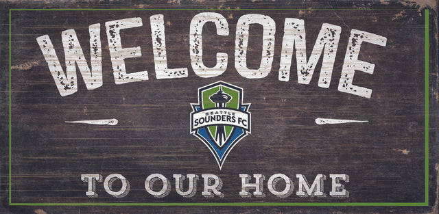 Letrero de madera de Seattle Sounders de 6 x 12 pulgadas con el texto "Bienvenidos a nuestro diseño de hogar"