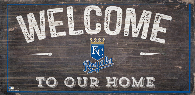 Letrero de madera de los Kansas City Royals de 6 x 12 pulgadas con el texto "Bienvenidos a nuestro diseño para el hogar"