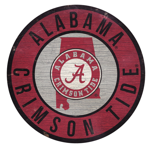 Letrero de madera de Alabama Crimson Tide de 12" redondo con diseño del estado