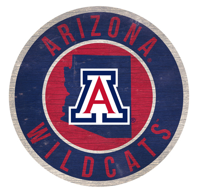 Letrero de madera de los Arizona Wildcats de 12" redondo con diseño del estado