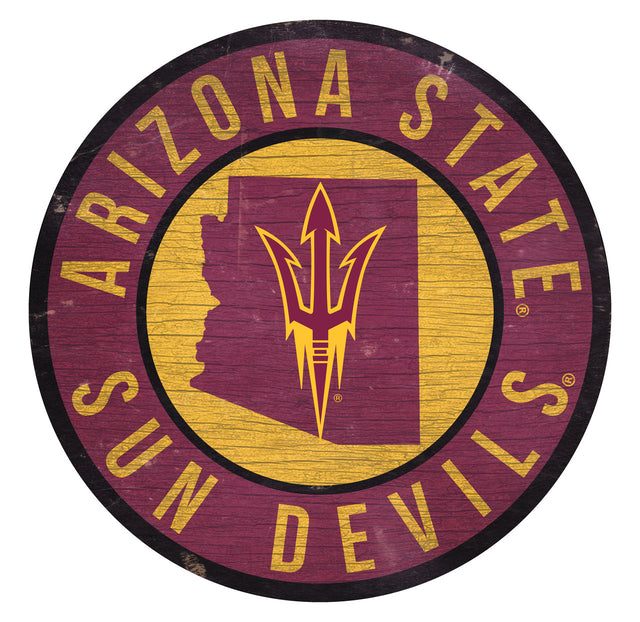 Letrero de madera de los Arizona State Sun Devils, redondo, de 12", con diseño del estado