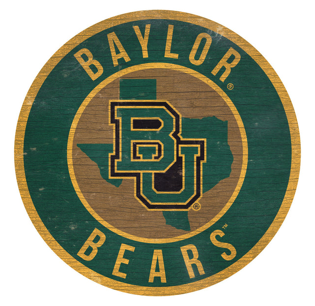 Letrero de madera de los Baylor Bears de 12" redondo con diseño del estado