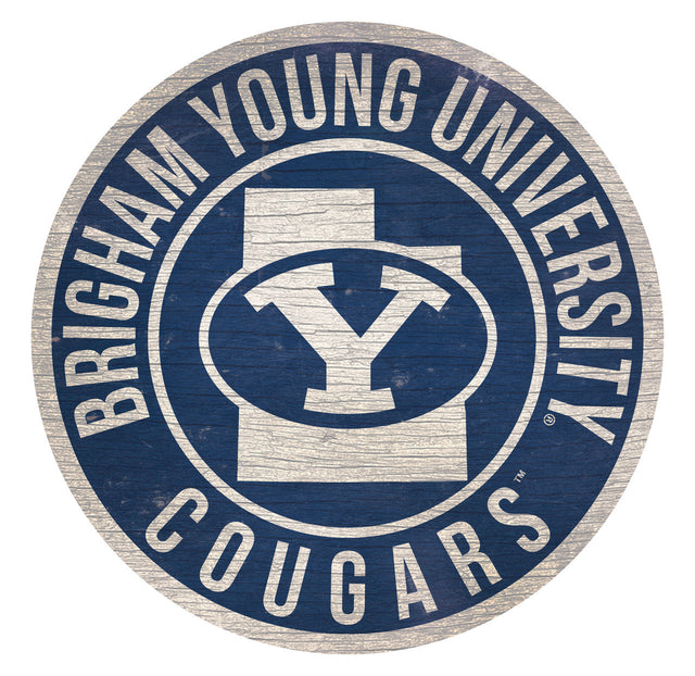 BYU Cougars Sign Wood 12" Round State Design