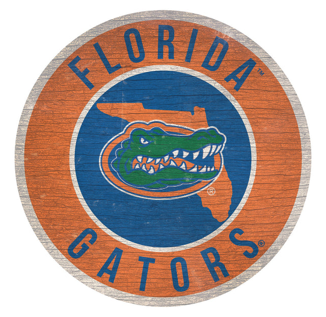 Letrero de madera de los Florida Gators de 12" redondo con diseño del estado