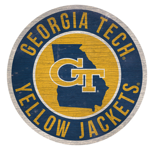 Letrero de madera de los Georgia Tech Yellow Jackets, redondo, de 12", con diseño del estado