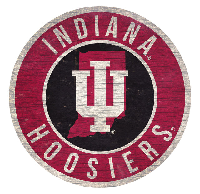 Indiana Hoosiers Sign Wood 12" Round State Design