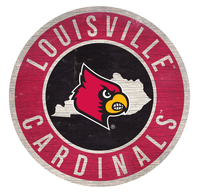 Louisville Cardinals Sign Wood 12" Round State Design