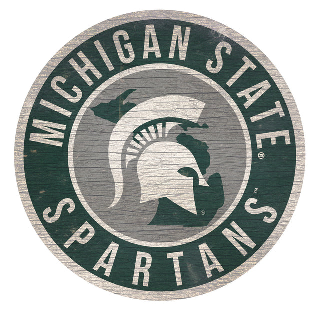 Letrero de madera redondo de 12" con diseño del estado de los Spartans de Michigan State