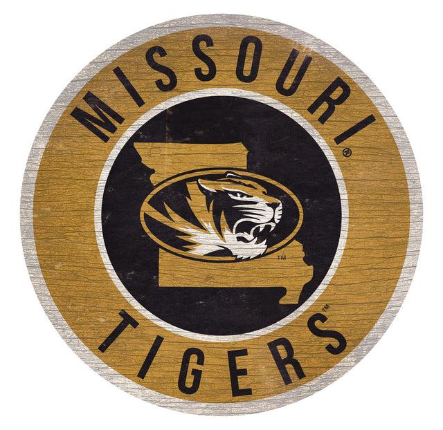 Missouri Tigers Sign Wood 12" Round State Design