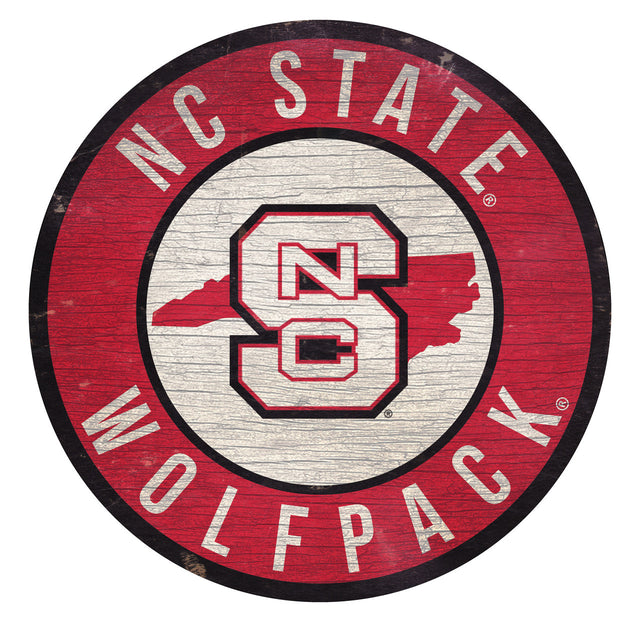 Letrero de madera de 12" redondo con diseño del estado de North Carolina State Wolfpack