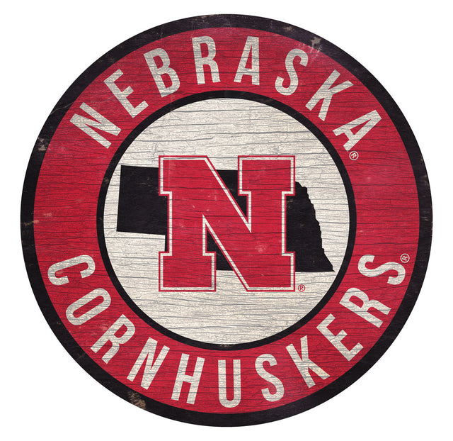 Letrero de madera de los Nebraska Cornhuskers de 12" redondo con diseño del estado