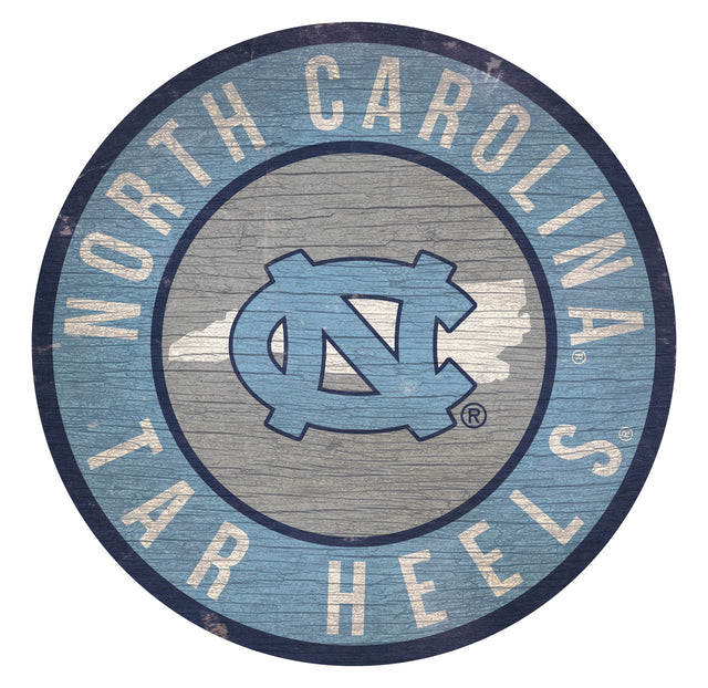 North Carolina Tar Heels Sign Wood 12" Round State Design