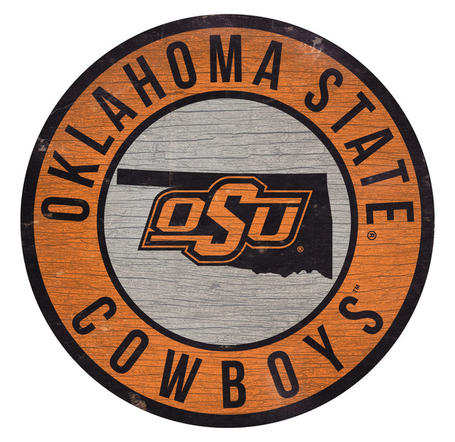 Oklahoma State Cowboys Sign Wood 12" Round State Design